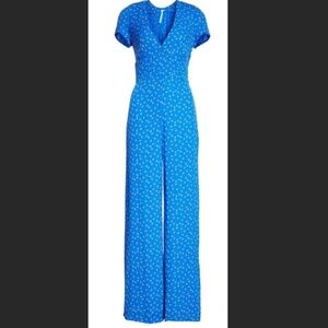 Free People Blue Floral Wide-Leg Jumpsuit – Size 4